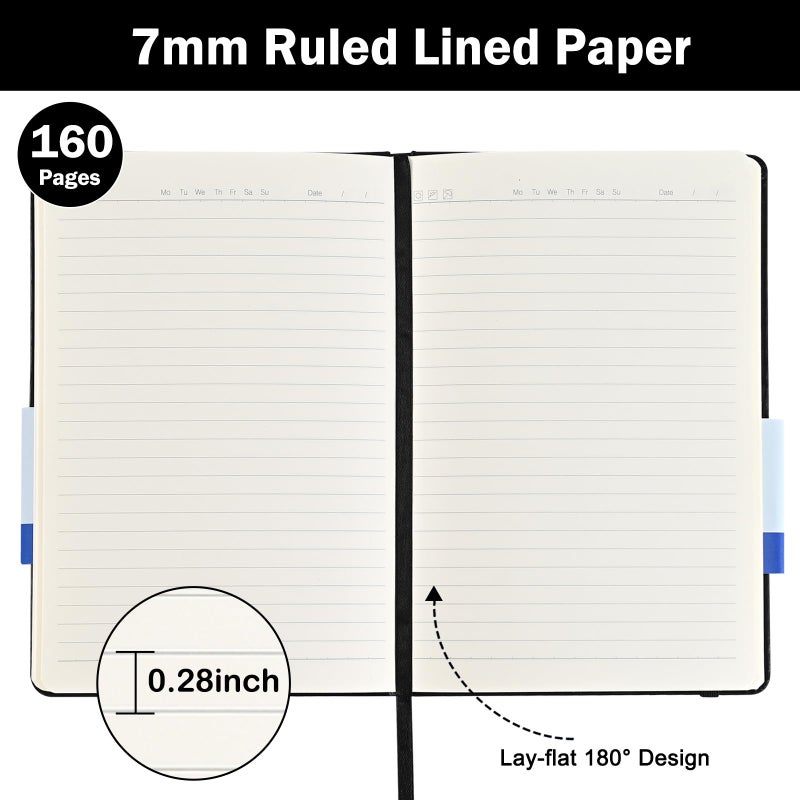 SUQJOY Journals Notebook  4 Pack 160 Pages  A5 Size Black Notebooks College Ruled  Hardcover Notebook with 100 gsm Thick Paper  5.5x 8.2-Inch Line Journals for Men Women - Image 4